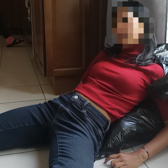 Small Crimson Red High Neck Short Sleeve Knit Top - Picture 2 of 5